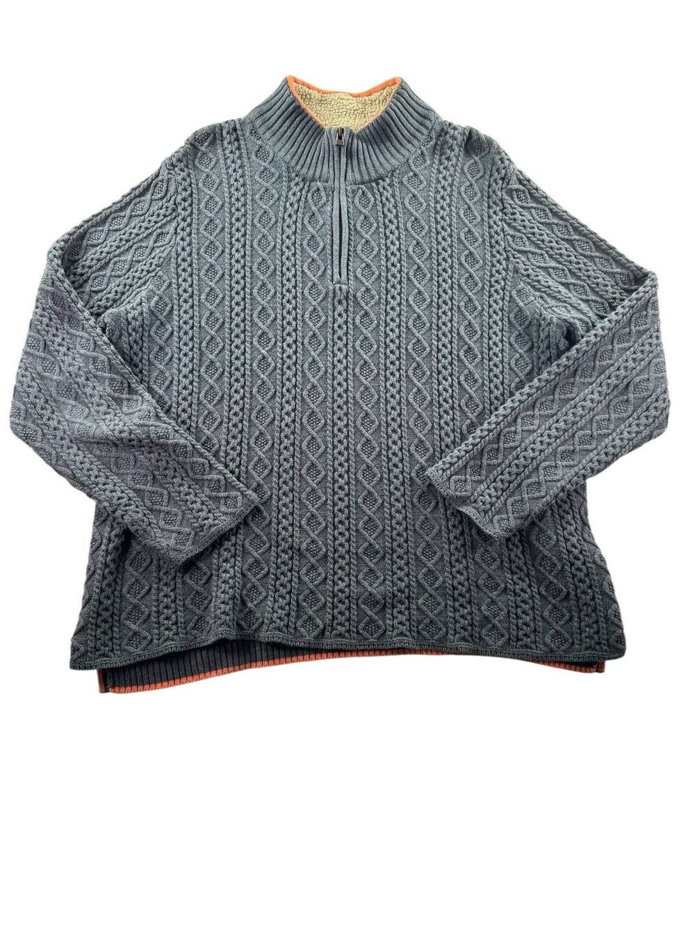 Carbon 2 Cobalt Greystones Cable Knit Sweater Mens XL 1/4 Zip Gray Cotton Sherpa
